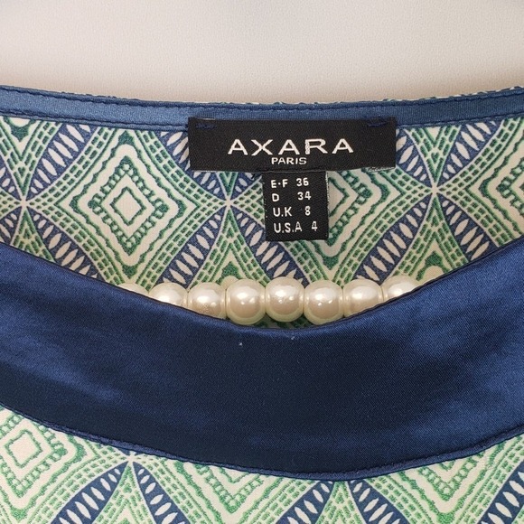 Axara Kelly Green and Navy Geometric Print Sheath Boat Neck‎ Dress EU 36 - Picture 4 of 6